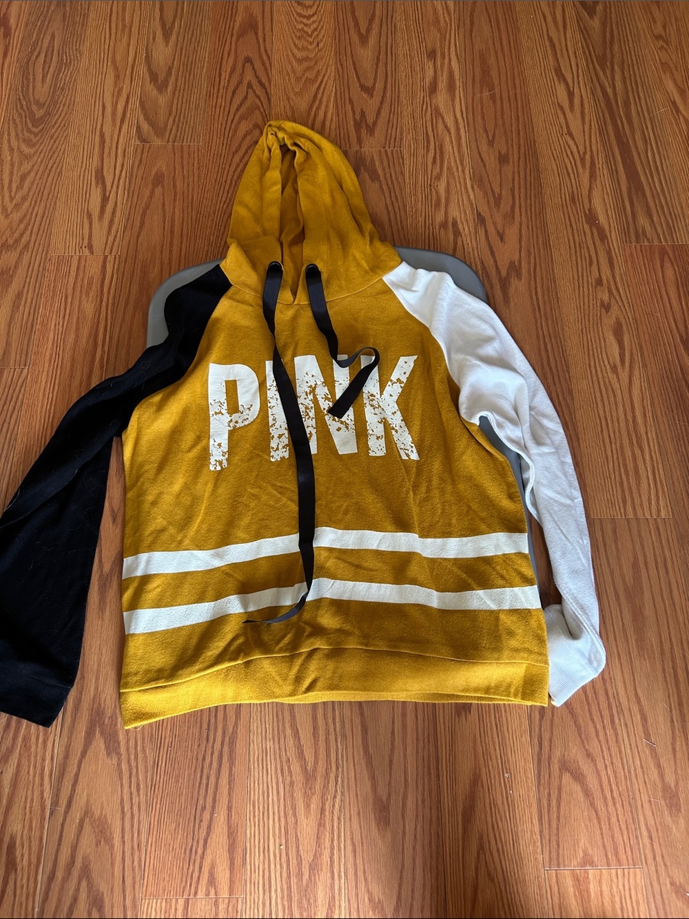 PINK Victoria's SecretHooded Pullover Sweatshirt - Mustard/Black/White